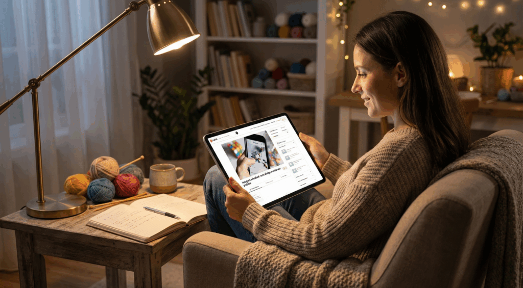 Mulher estudando em tablet com curso online sobre empreendedorismo criativo